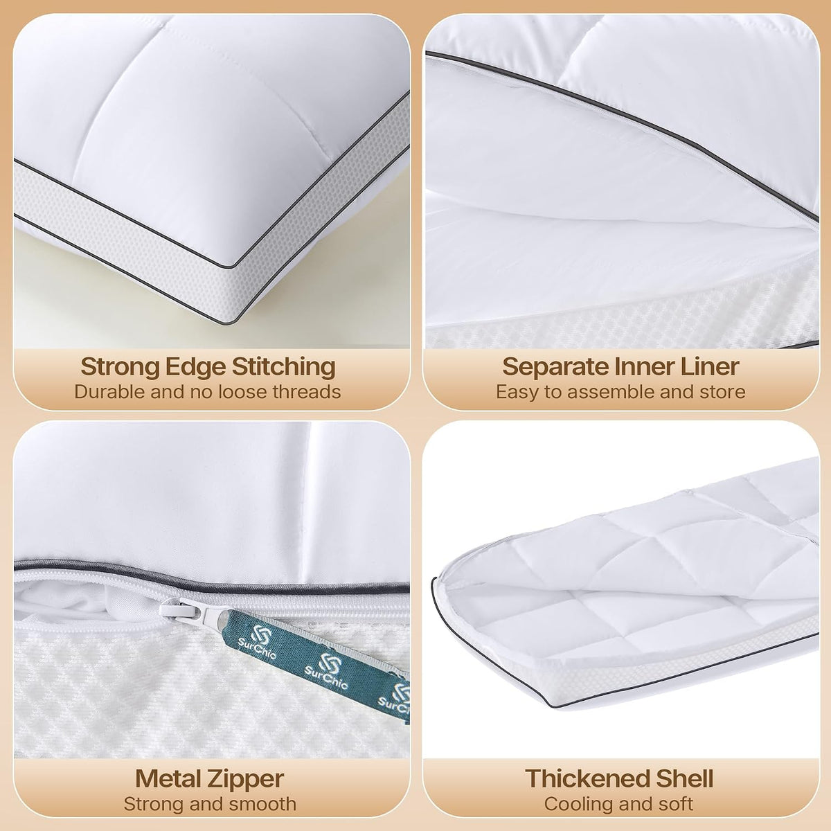 SurChic Luxury Adjustable Pillows Standard Size for Side Sleepers, Dual Layer Adjust Height Soft Firm Cooling Bed Pillow for Back, Stomach…