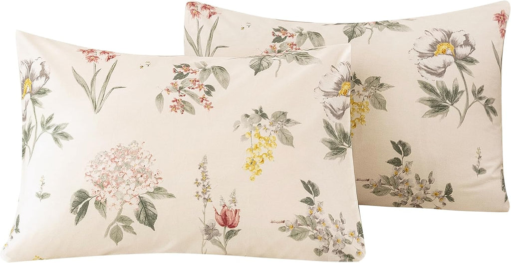 ECOCOTT Floral Pillowcases King Size Set of 2, 100% Washed Cotton Pillow Cases with Envelope Closure, Vintage Botanical Flower Printed…