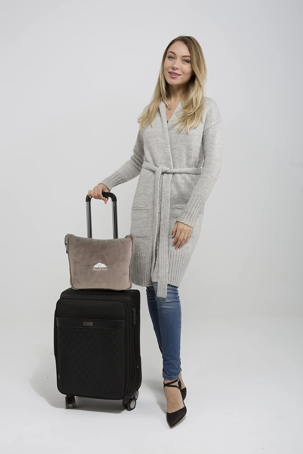 BlueHills Premium Soft Travel Blanket Pillow Airplane Flight Blanket Throw in Soft Bag Pillow case with Luggage Belt & Backpack Clip…