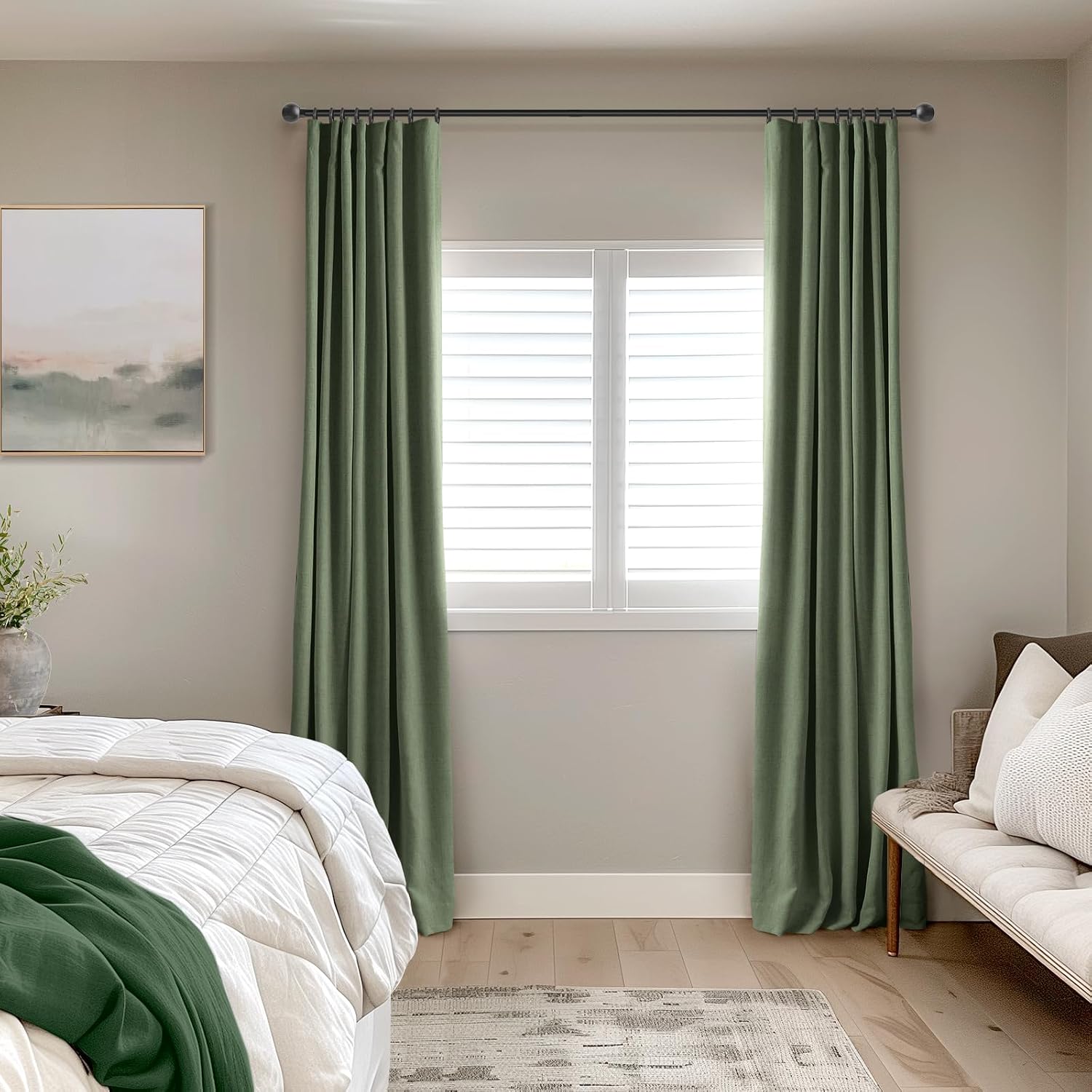 INOVADAY 100% Blackout Curtains for Bedroom, Black Out Curtains 63 Inch Long, Clip Rings Linen Blackout Drapes, Thermal Insulated Room…