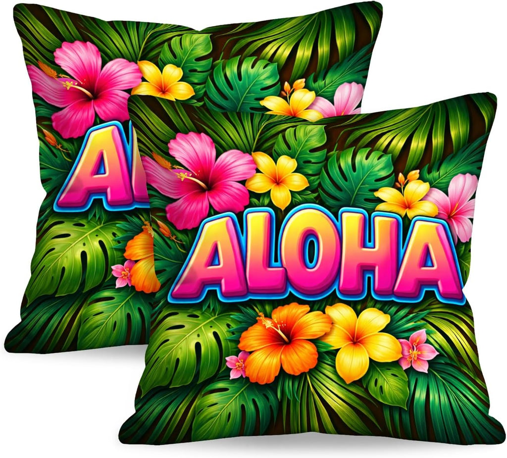 BlissYard Aloha Tropical Throw Pillow Covers 18x18 Set of 2 Decorative Pillow Covers Hawaiian Summer Floral Pillow Covers for Couch Sofa…