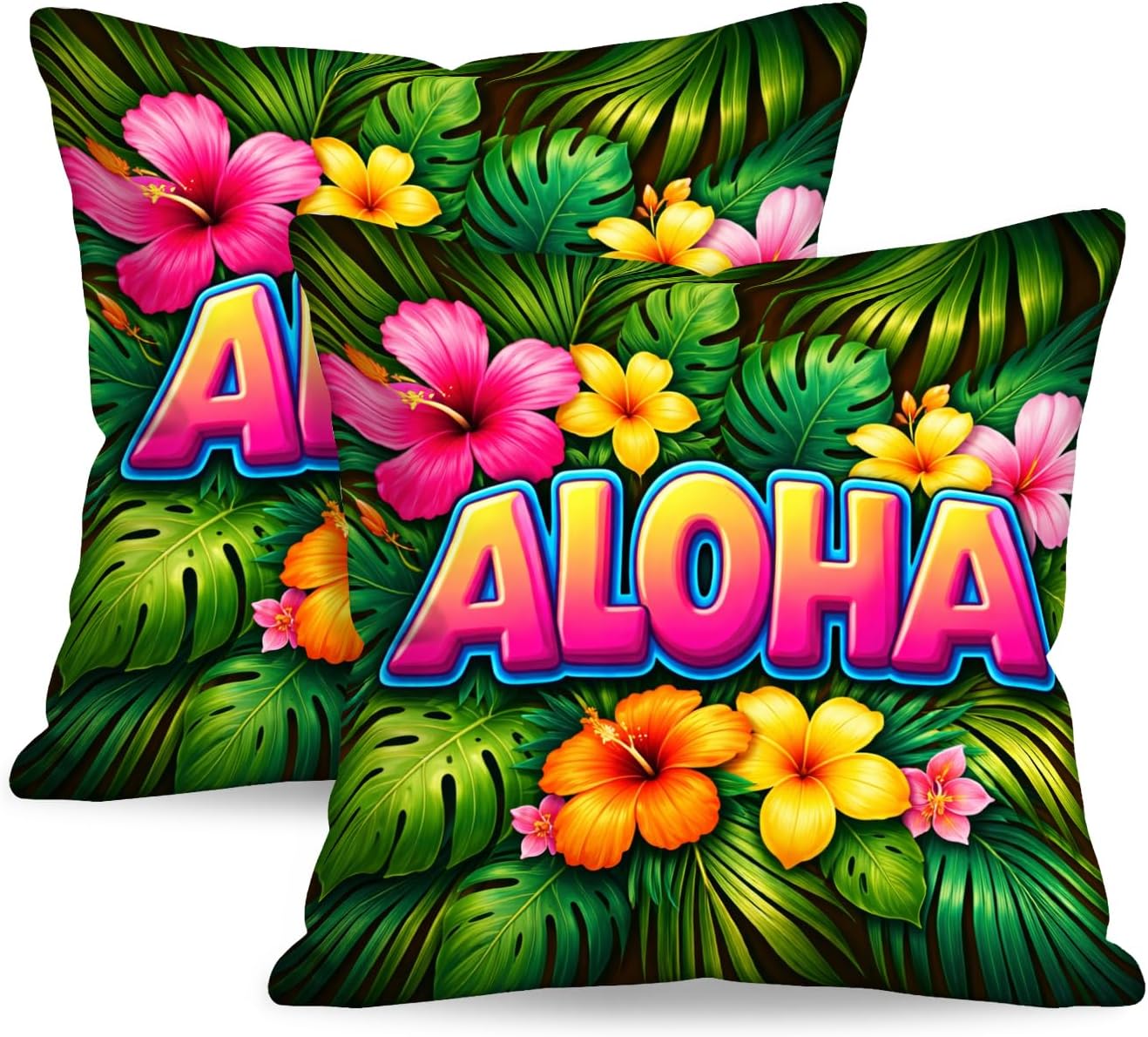 BlissYard Aloha Tropical Throw Pillow Covers 18x18 Set of 2 Decorative Pillow Covers Hawaiian Summer Floral Pillow Covers for Couch Sofa…