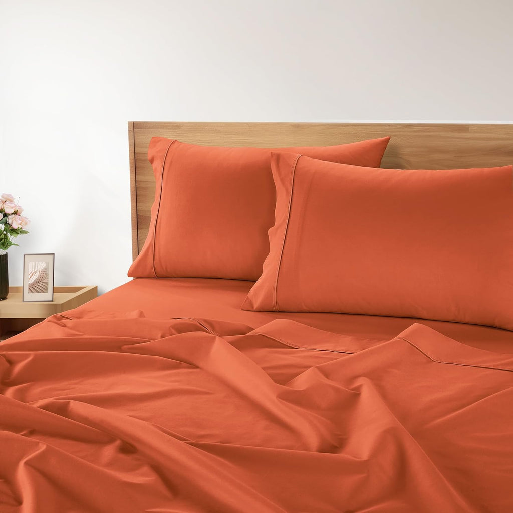Casa Platino 100% Cotton Sheets California King Size Set - 6 Pieces (1 Flat, 1 Fitted, 4 Pillowcases) - Soft, Breathable & Cooling…