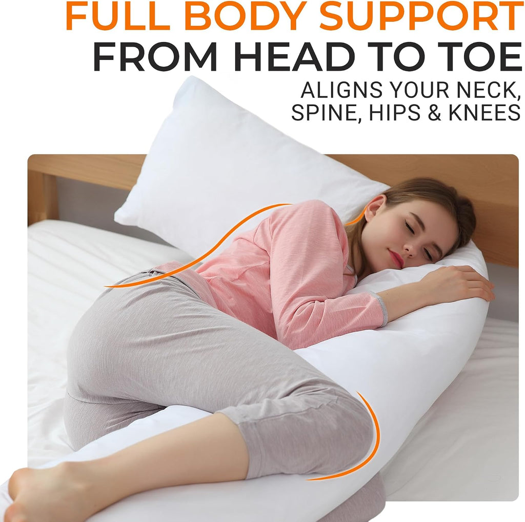 Cheer Collection Extra Long Body Pillow for Side Sleeper, Pregnancy, Neck and Shoulder Support - Zippered Cover (19" x 90")