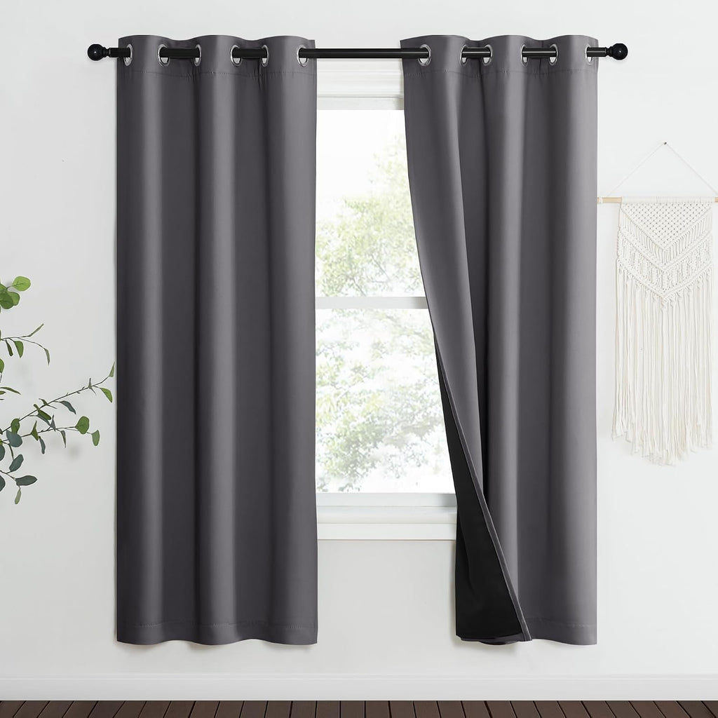 Nicetown Grey Full Shade Curtain Panels, 37" Wide x 70" Long, Gray, Pair of Thermal Insulated & Energy Efficiency Blackout Curtains for Liv…
