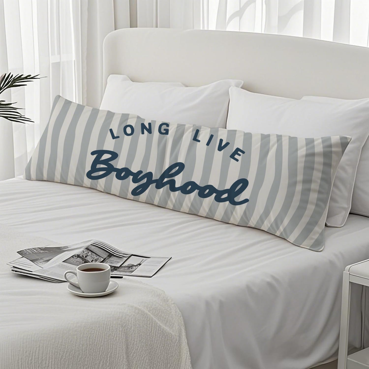 Long Live Boyhood 20x54 Body Pillow Cover for Boys Room Nursery, Boy Nursery Decor, Kids Playroom Decor, Trendy Retro Blue Boyhood…