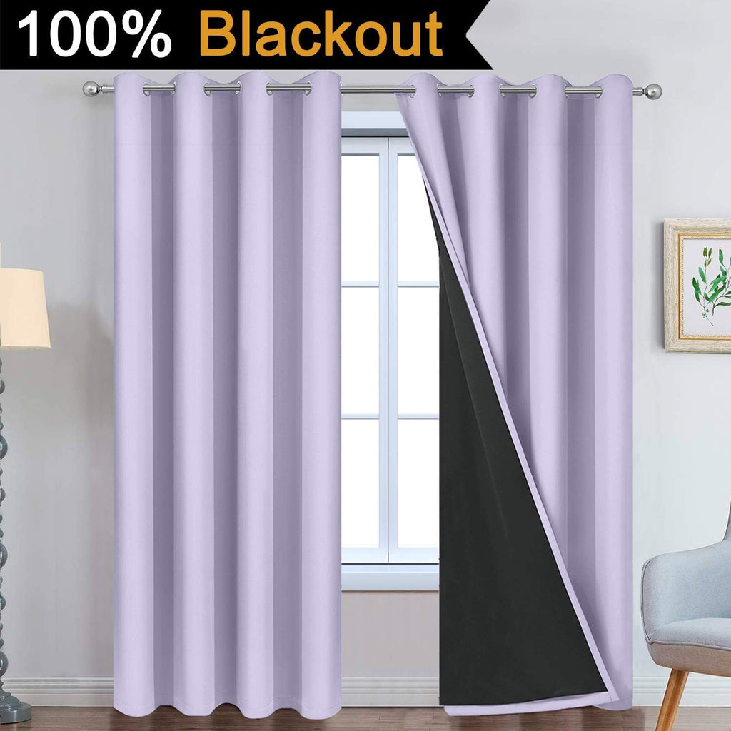 Yakamok 2 Thick Layers Completely Blackout Window Treatment Thermal Insulated Soundproof Drapes for Girl's Bedroom(52Wx96L, Lilac, 2 Panels…