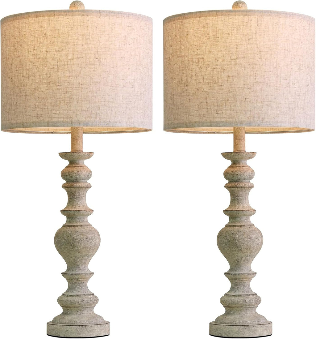 BOBOMOMO 27" Antique Gray Table Lamps Set of 2, Large Farmhouse Resin Lamps with Linen Shades, Vintage Gray Lamps for Living Room…