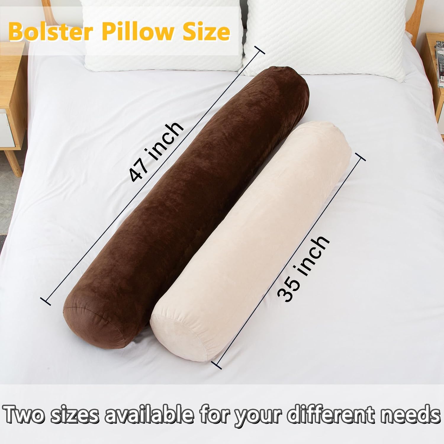 1 MIDDLE ONE Round Body Pillow for Adults, Long Bolster Pillow for Bed with Removable Velvet Cover, Decorative Tube Roll Cylinder Pillow…