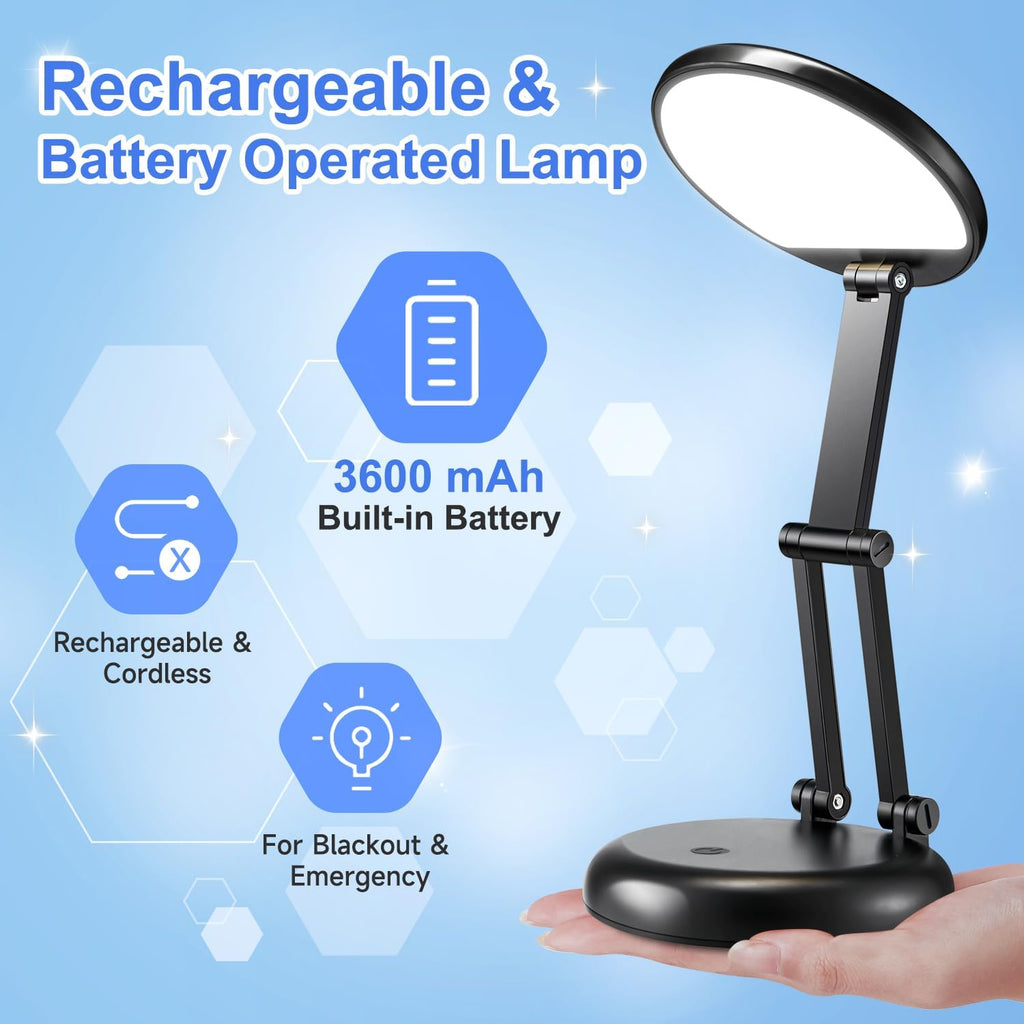 OneFire Desk Lamps for Home Office Rechargeable 3600mAh, Foldable+Portable Cordless Desk Light Small Table Lamp, Dimmable+9 Brightness Small…