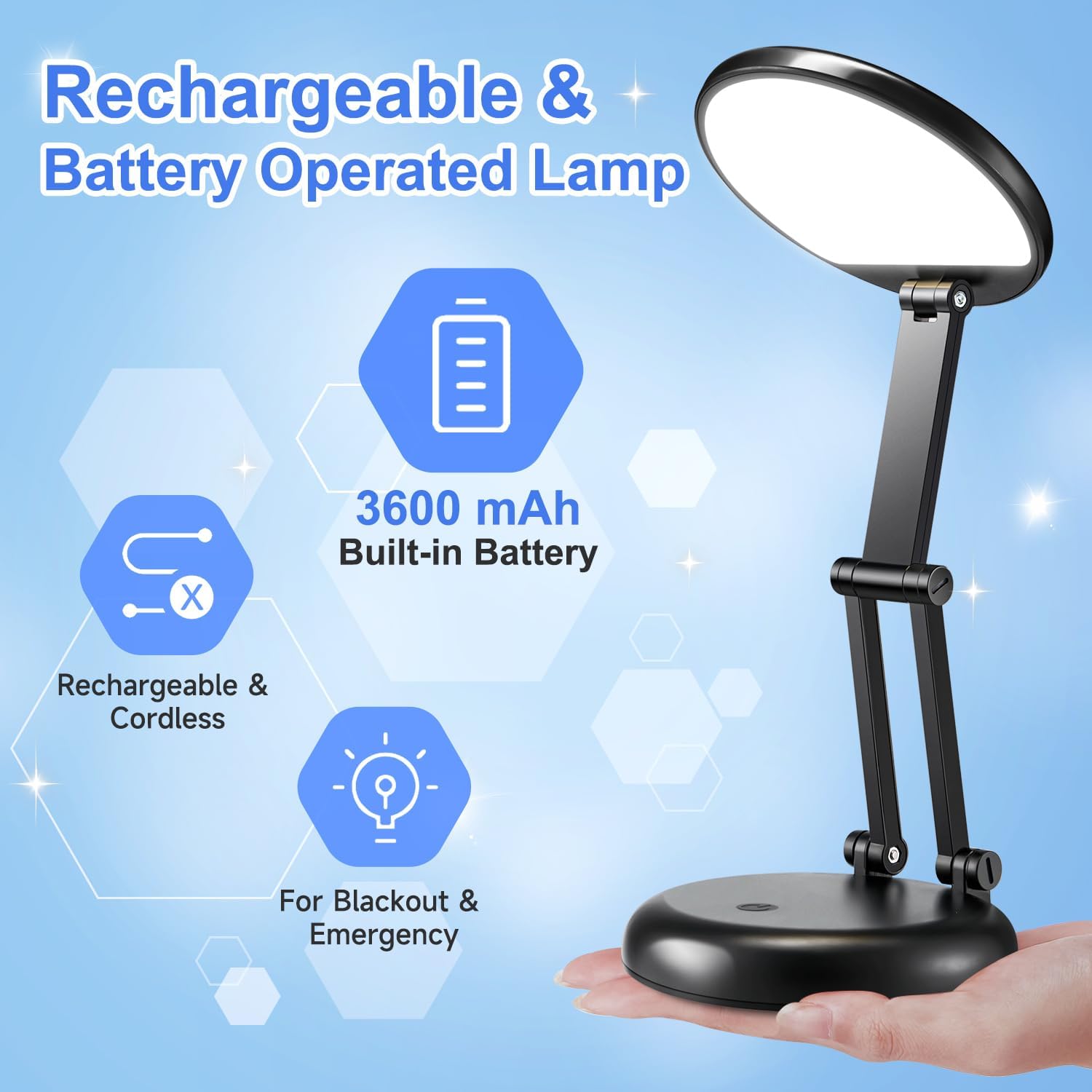 OneFire Desk Lamps for Home Office Rechargeable 3600mAh, Foldable+Portable Cordless Desk Light Small Table Lamp, Dimmable+9 Brightness Small…