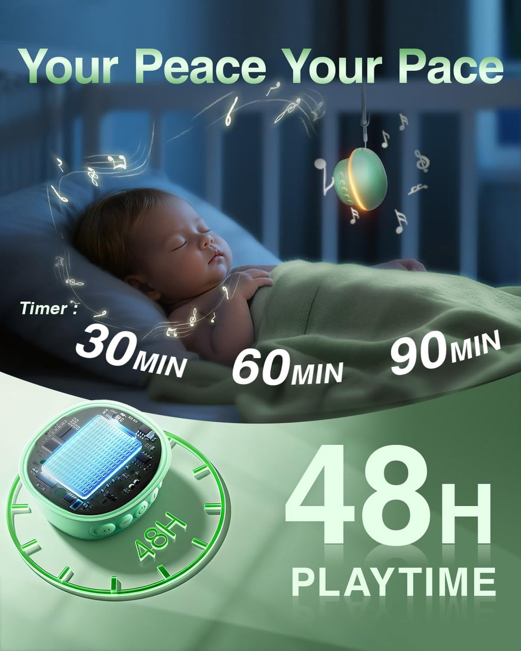 Portable White Noise Sound Machine with 20 Relaxing Sounds, 48H Playtime, 3 Timers & Night Lights, Memory, TF Card Mode & 10m Wireless…