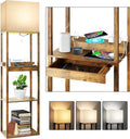 RUNTOP Floor Lamp with Shelves, Plus Shelf Lamp with Wireless Charger, 2 USB Port and Outlet, 1 Drawer, 15W LED Bulb, 3 Colors, Memory…