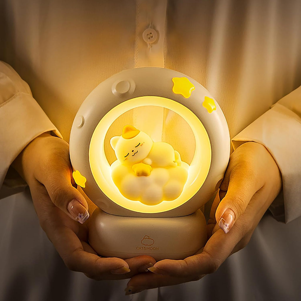 Moon and Cat Rechargeable Night Light, Safe PVC and ABS Material, 3 Brightness Levels, Tap Control, Warm Light, Toddler Sleeping Lamp…