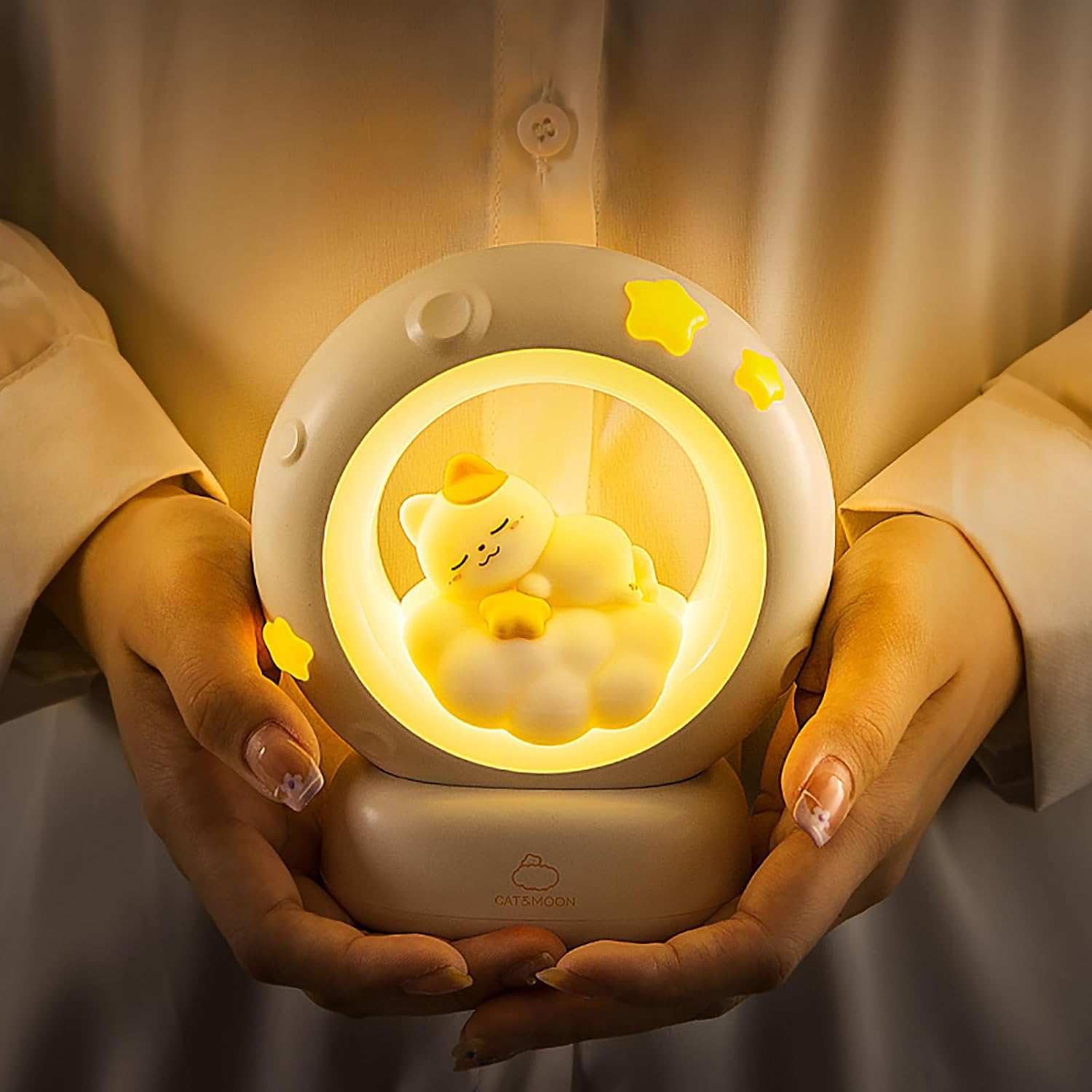 Moon and Cat Rechargeable Night Light, Safe PVC and ABS Material, 3 Brightness Levels, Tap Control, Warm Light, Toddler Sleeping Lamp…