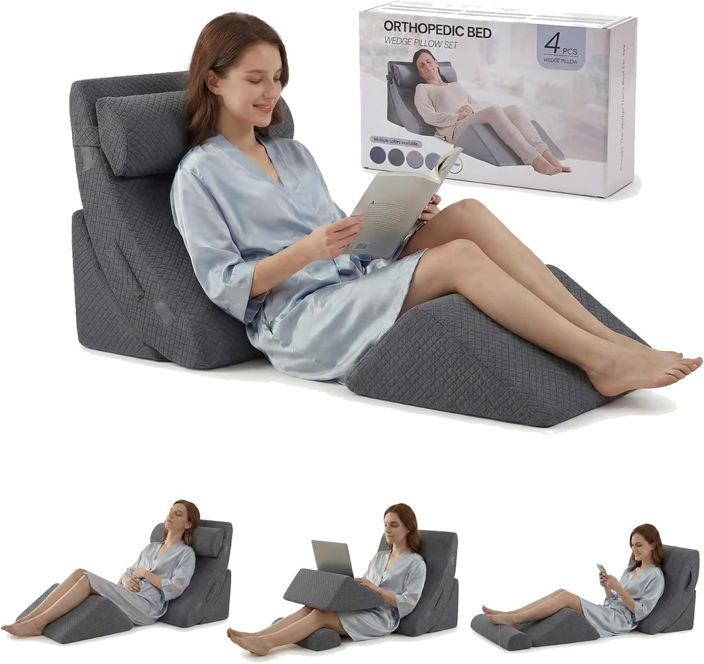 Axelrod 4PCS Orthopedic Bed Wedge Pillow Set, Post Surgery Foam for Back, Neck and Leg Comfortable & Adjustable Pillows- Anti Snoring, Hear…