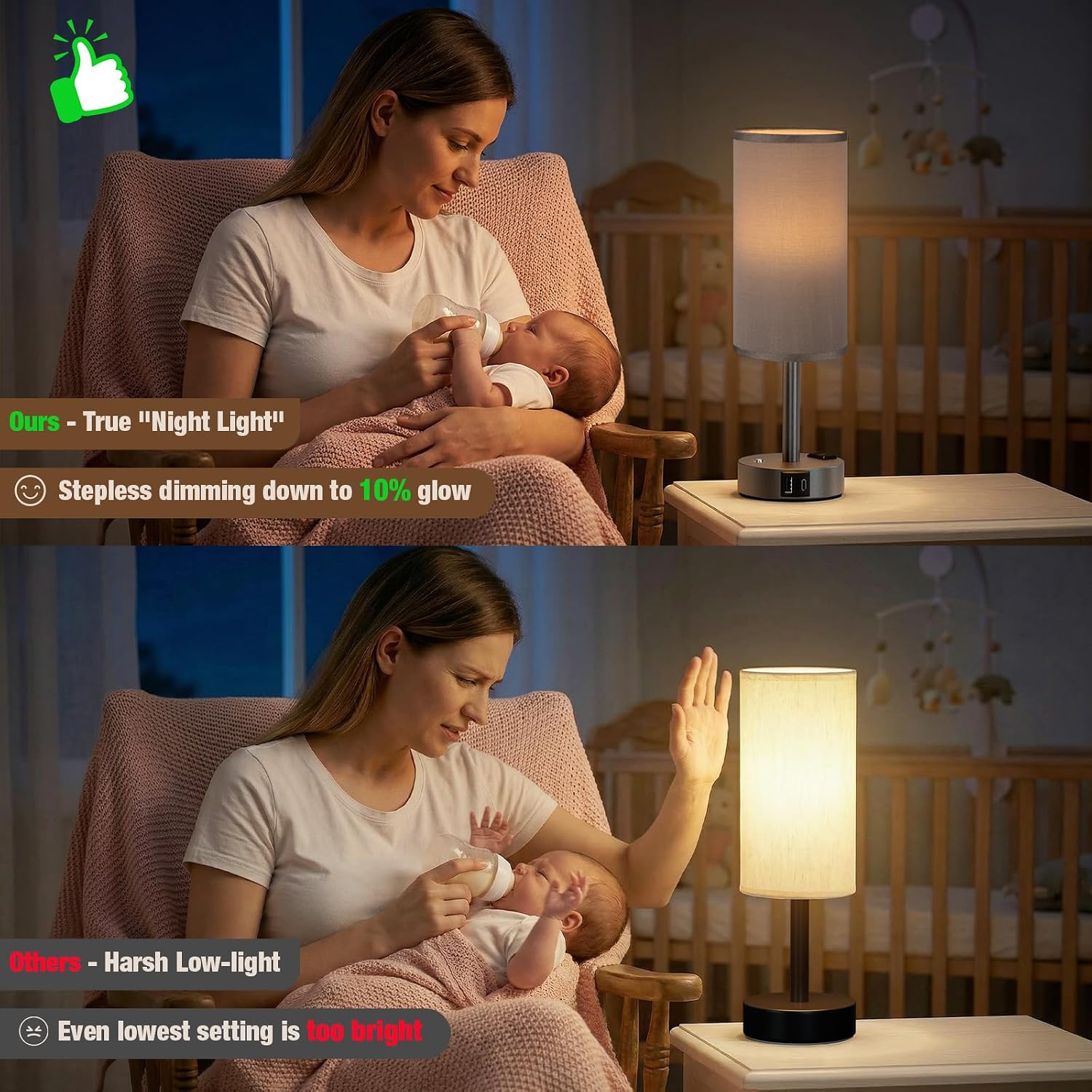 Aooshine Touch Bedside Table Lamp with Memory - Stepless Dimmable Lamp for Bedroom, Small Nightstand Lamp with Dual USB Charging Ports and…