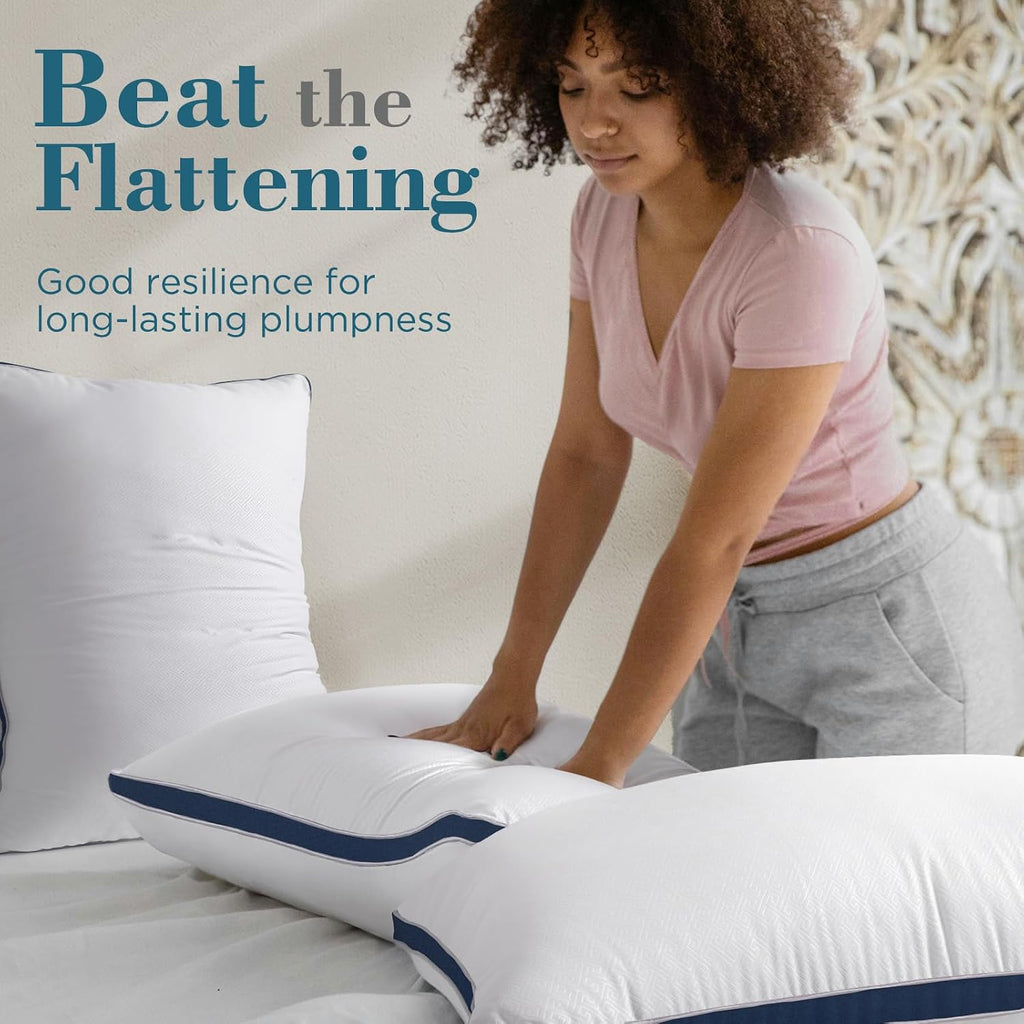 viewstar Bed Pillows Queen Size Set of 2, Firm Support Down Alternative Gusseted Pillows for Side, Back, or Stomach Sleepers, Navy