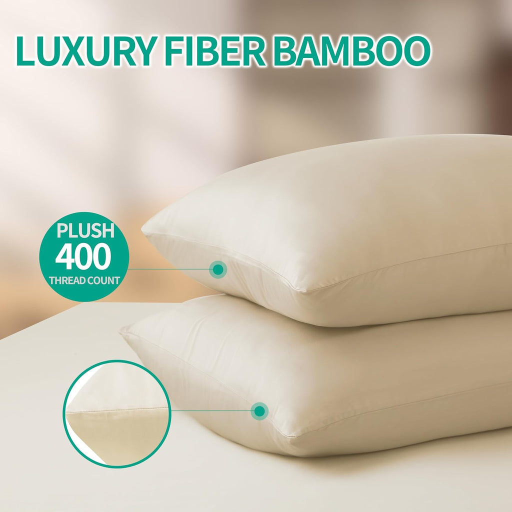 Bamboo Viscose Zippered Pillow Cases Queen Size Set of 2, 400 Thread Count Cooling Pillow Protectors for Hot Sleepers, Luxurious Hotel…