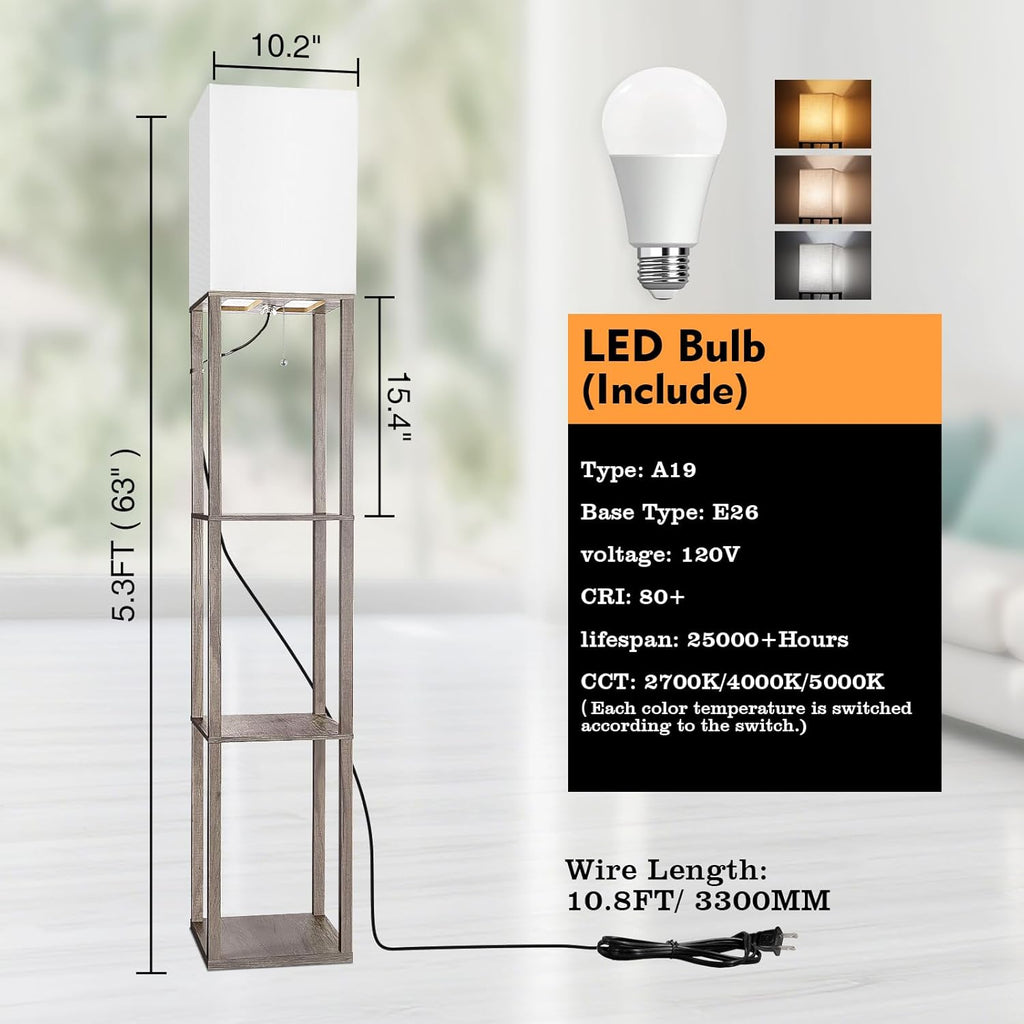 RUNTOP Floor Lamp with Shelves, Shelf Lamp with 3 Color Temperature LED Bulb, Lamps for Living Room, Standing Lamp Modern Tall Standing…