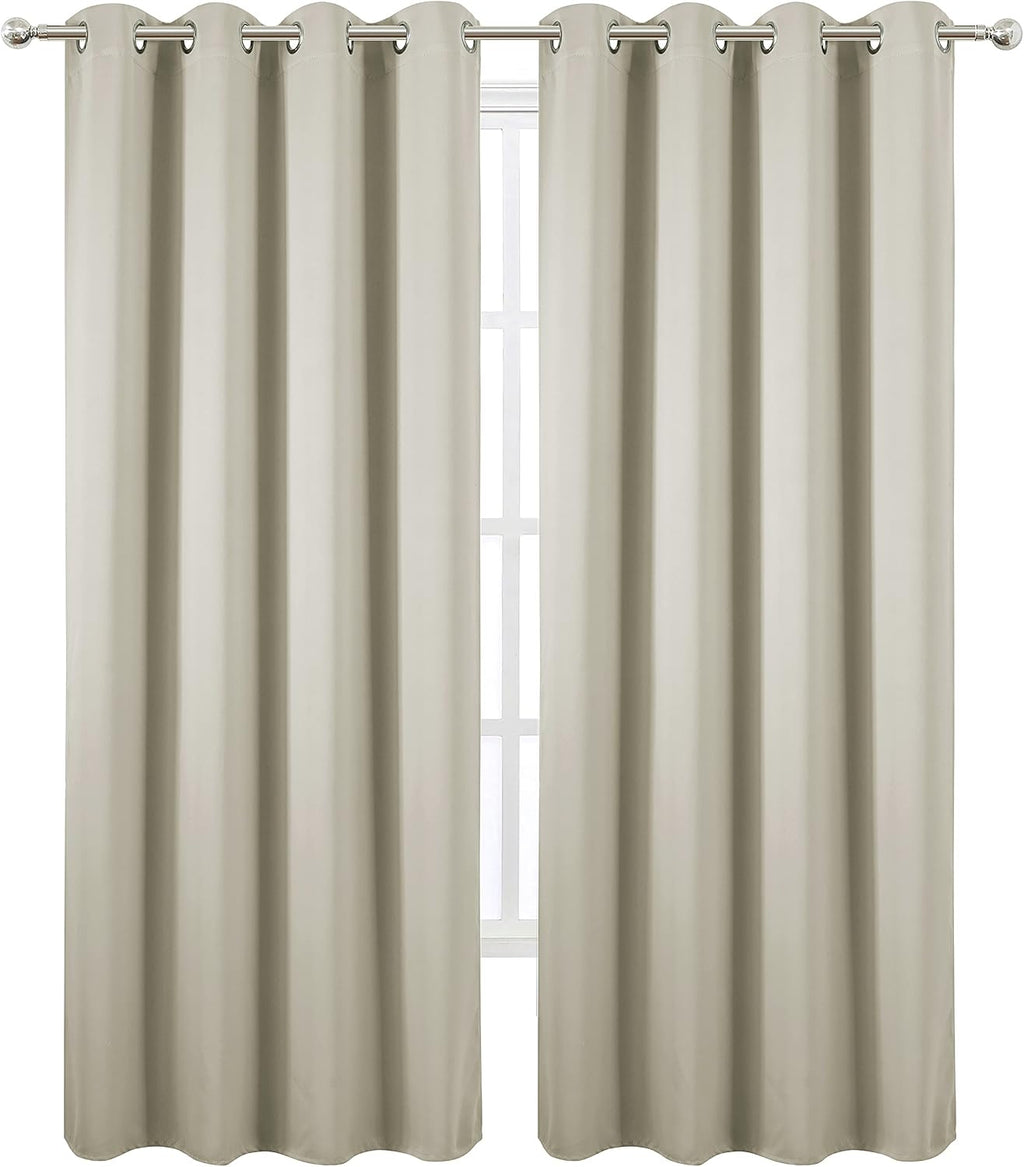 Lemomo Light Beige Blackout Curtains 52 x 84 Inch Long Beige Curtains Set of 2 Panels Room Darkening Curtains for Living Room 84 Inch silver