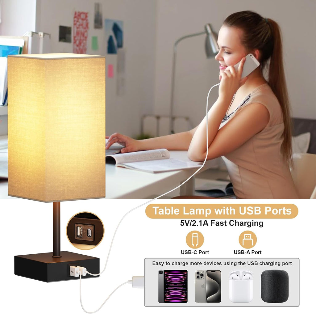 Touch Bedside Lamp for Bedroom Set of 2, 3 Way Dimmable Table Lamp with USB C+A Charging Ports, Small Nightand Lamps for Bedroom Decor…