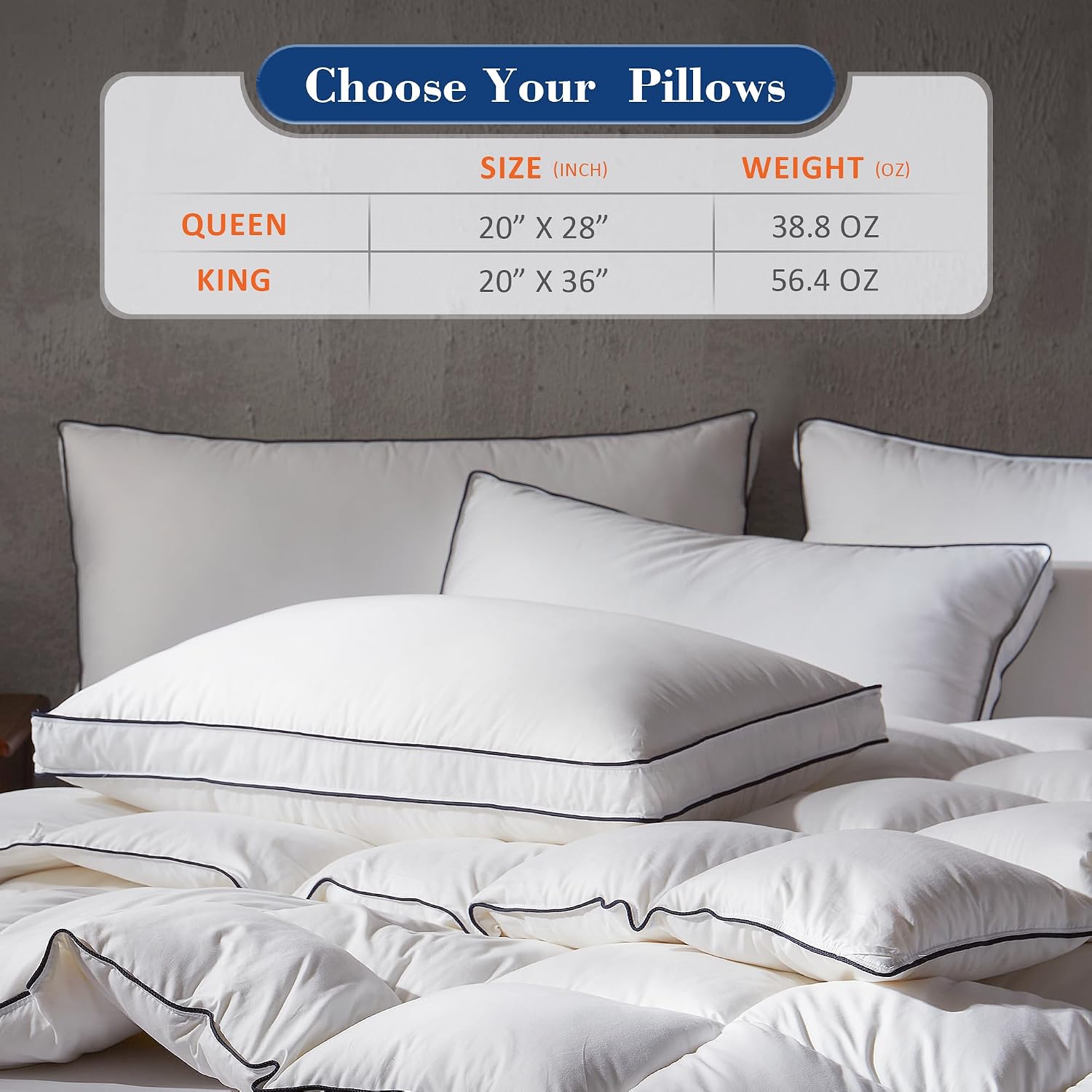 Decroom Goose Feather Down Fiber Pillows Queen Size Set of 2, Soft Pillows for Luxury Hotel Quality Gusseted Pillow 2 Pack, Bed Pillows…