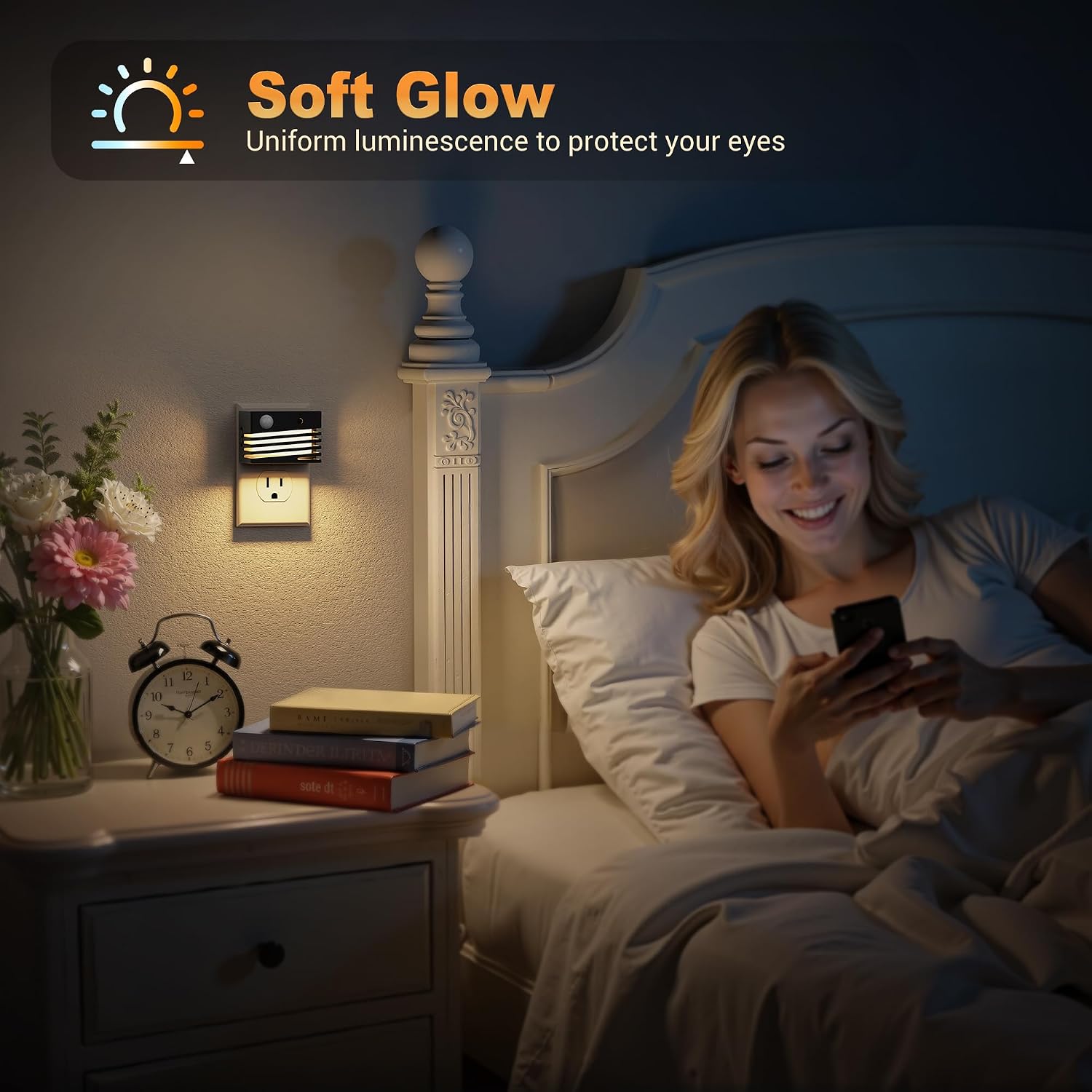 JandCase Motion Sensor Night Light, [2 Pack] Night Lights Plug into Wall, Dusk to Dawn & Motion Sensor, 3 Level Brightness Dimmable Plug…