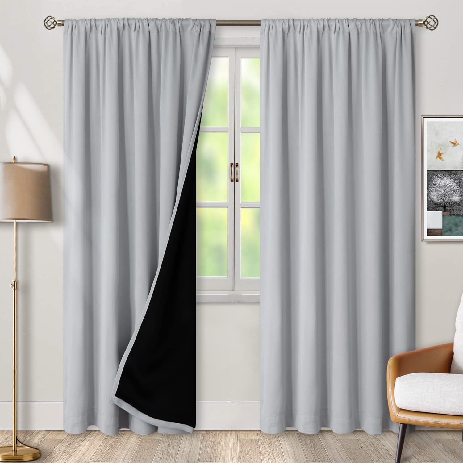 BGment Light Grey 100% Blackout Curtains 84 Inches Long with Reducing Noise Liner, Rod Pocket and Back Tab Double Layer Full Room…