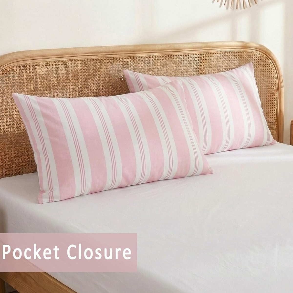 Merryword Pink Striped Pillowcases, 100% Cotton Pillow Cases, King Size Pillowcases, Luxury Linen Like Pillowcase, Soft Breathable Stripe P…