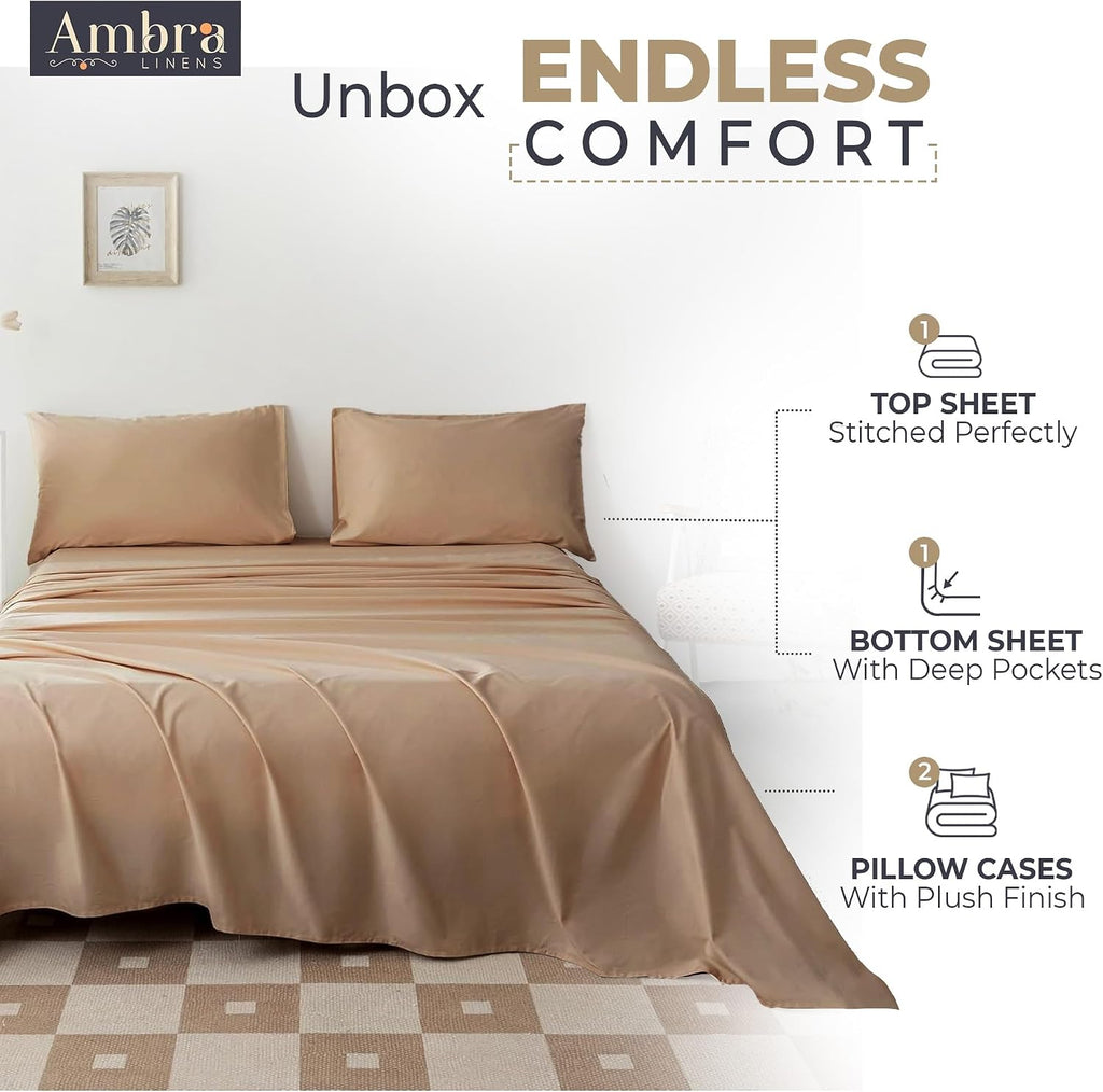 Ambra Linens 100% Organic Cotton Sheets for Queen Size Bed Set - 4 PC Organic Queen Sheets Set - Soft, Comfy, Breathable & Cooling - 16” De…