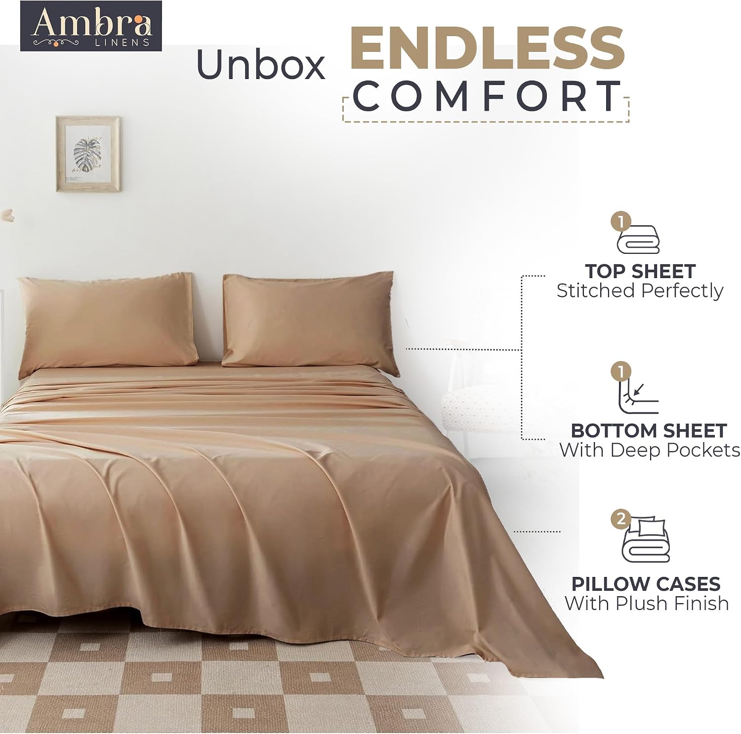 Ambra Linens 100% Organic Cotton Sheets for Queen Size Bed Set - 4 PC Organic Queen Sheets Set - Soft, Comfy, Breathable & Cooling - 16” De…