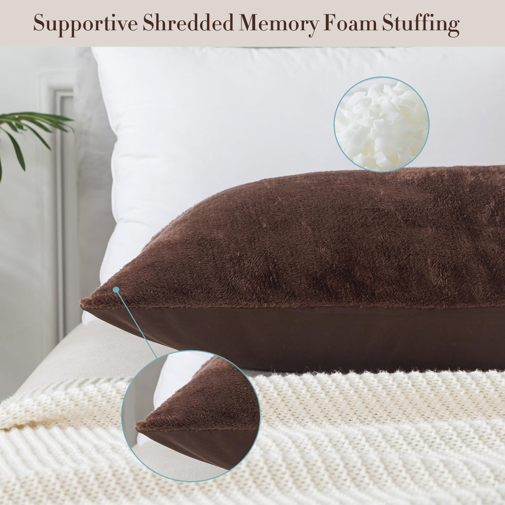 WhatsBedding Memory Foam Body Pillow with Plush Fuzzy Cover, Full Body Pillow for Adults, Long Pillow for Sleeping, Soft Pillow Fluffy…