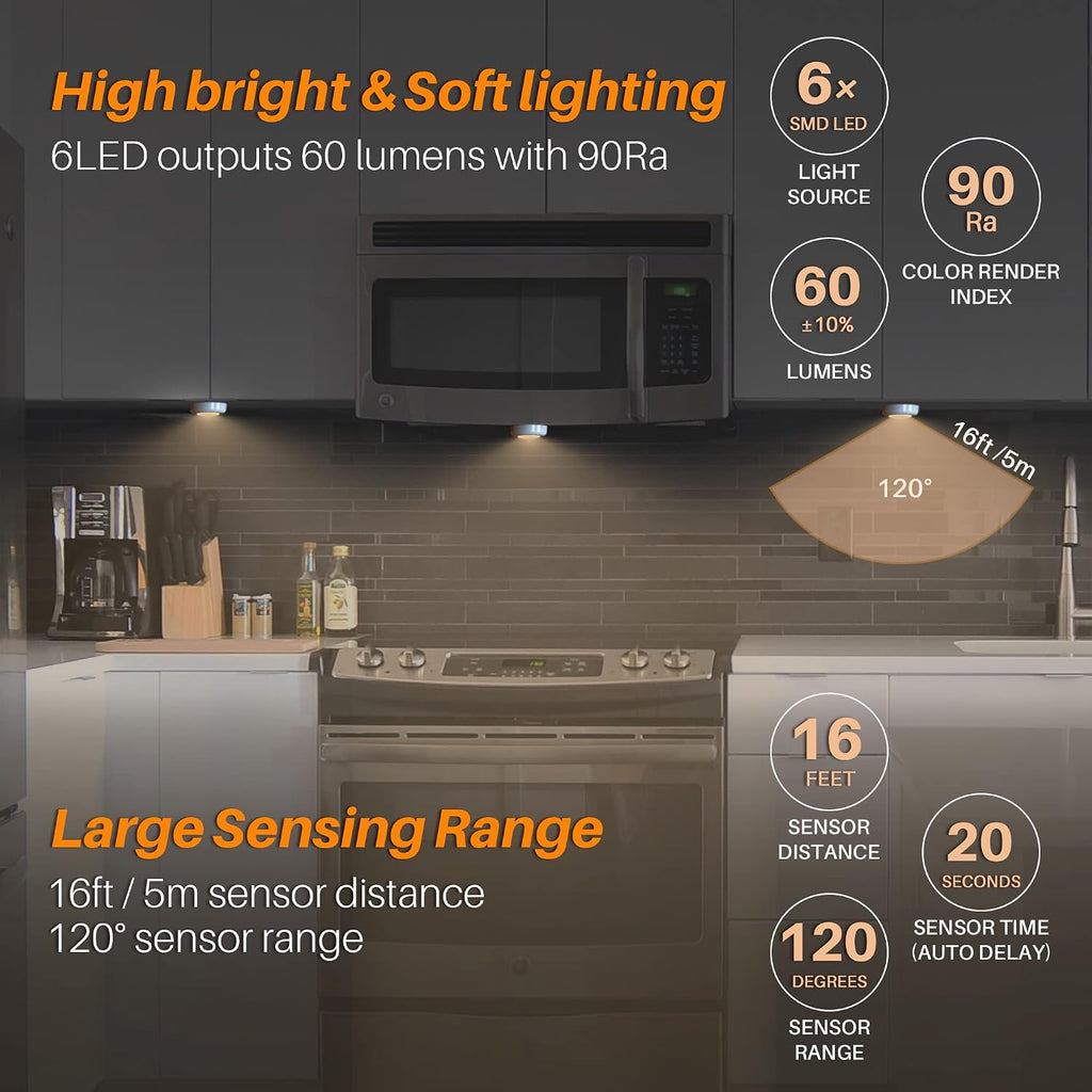 STAR-SPANGLED 3 Pack 2.8” Motion Sensor Lights Indoor AAA Battery Operated, Stick on LED Puck Light for Stairs, Under Cabinet, Closet…