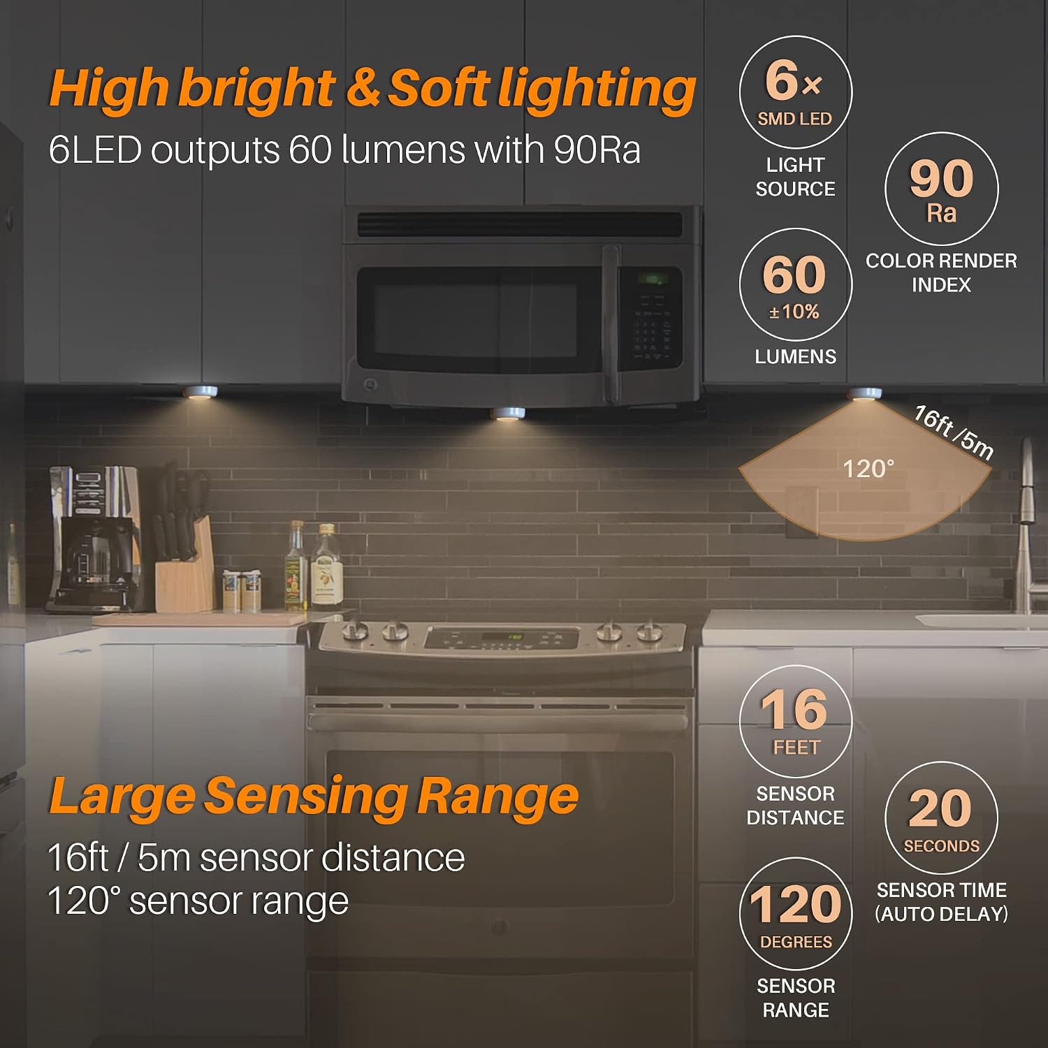 STAR-SPANGLED 3 Pack 2.8” Motion Sensor Lights Indoor AAA Battery Operated, Stick on LED Puck Light for Stairs, Under Cabinet, Closet…