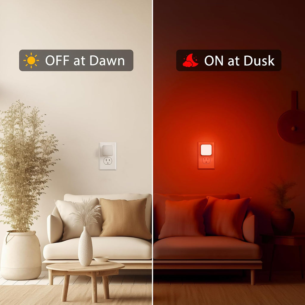 Briignite Red Night Lights Plug into Wall, Nightlights with Light Sensor Dusk to Dawn, 0.3W Square Plug in Night Light for Kids, Red…