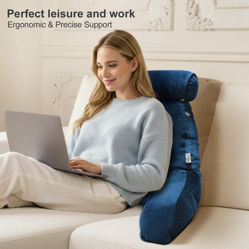 mittaGonG Reading Pillow, Shredded Memory Foam Backrest Pillow for Adult, Detachable Neck Roll, Arm Support with Side Pocket, Washable Crys…
