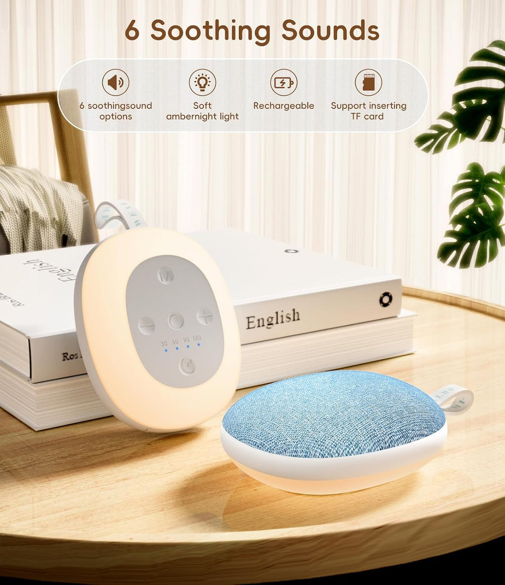 Enhanlife Portable White Noise Sound Machine: Baby Sleep Soother, Bluetooth Speaker, Rechargeable Battery, 4-Speed Timer, 6 Soothing…