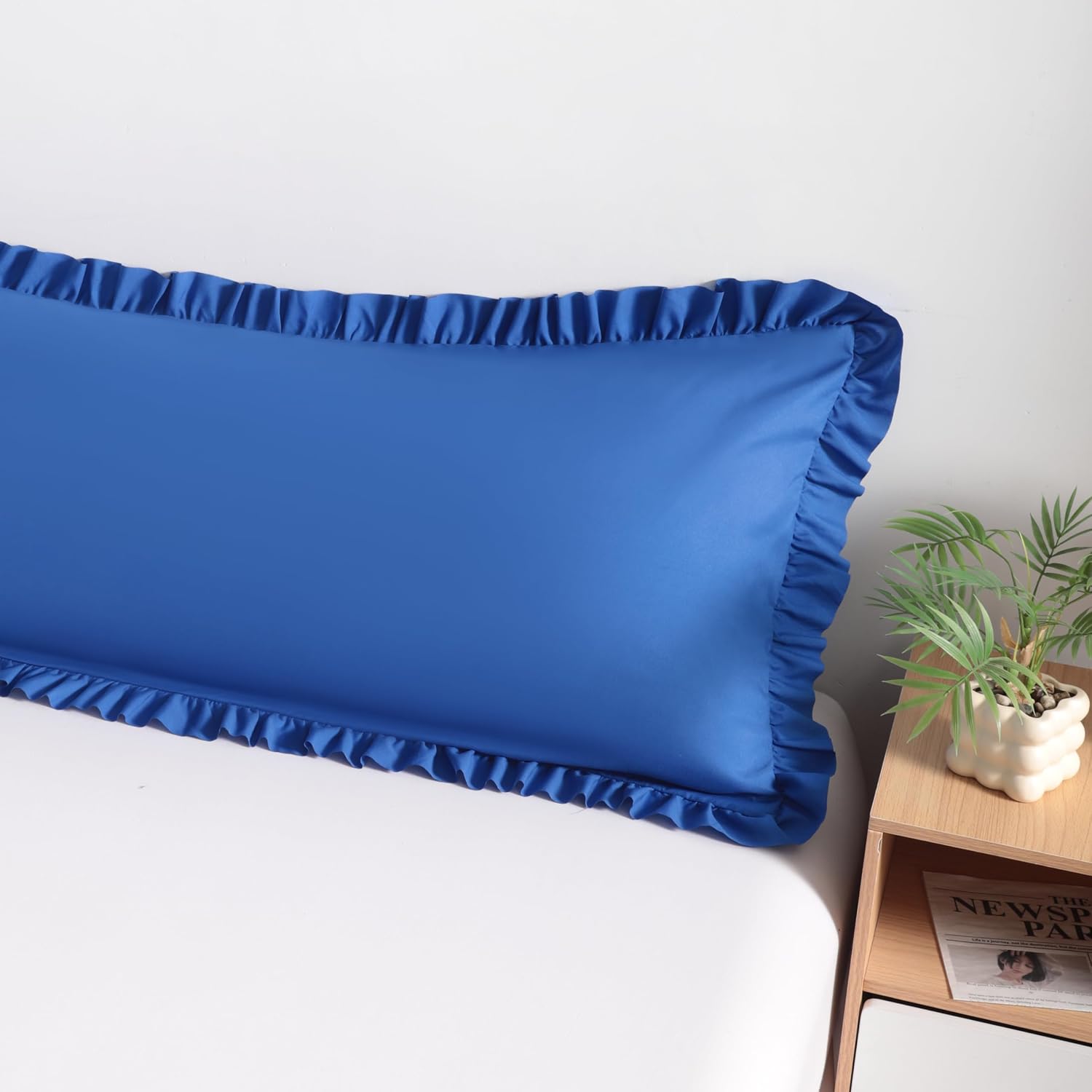 Bedsum Ruffled Body Pillowcase, 20x54 Body Pillow Cover, Brushed Microfiber with Envelope Closure, Soft Wrinkle-Resistant, Royal Blue Blue