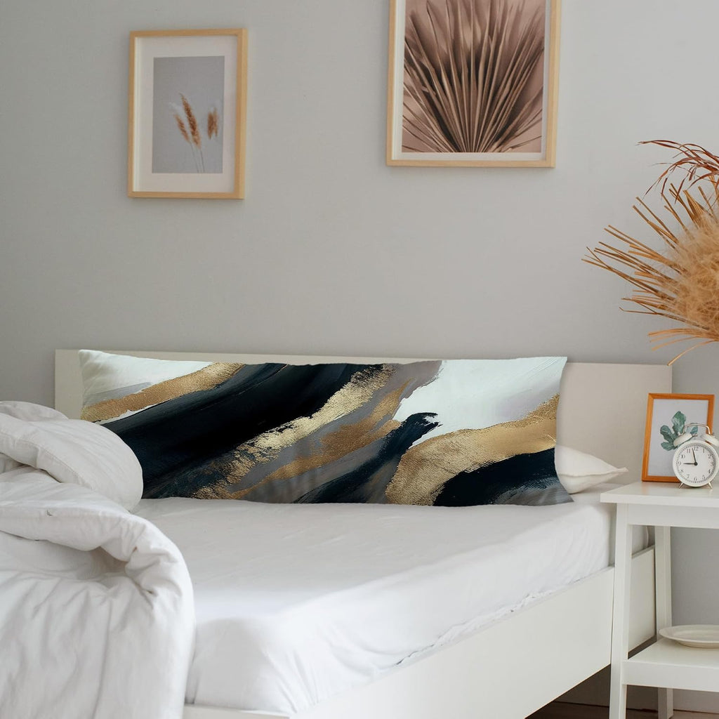 Black and Gold Abstract Body Pillow Covers 20x54, Mid Century Modern Black Gold and White Long Body Pillow Case Cover with Hidden Zipper…