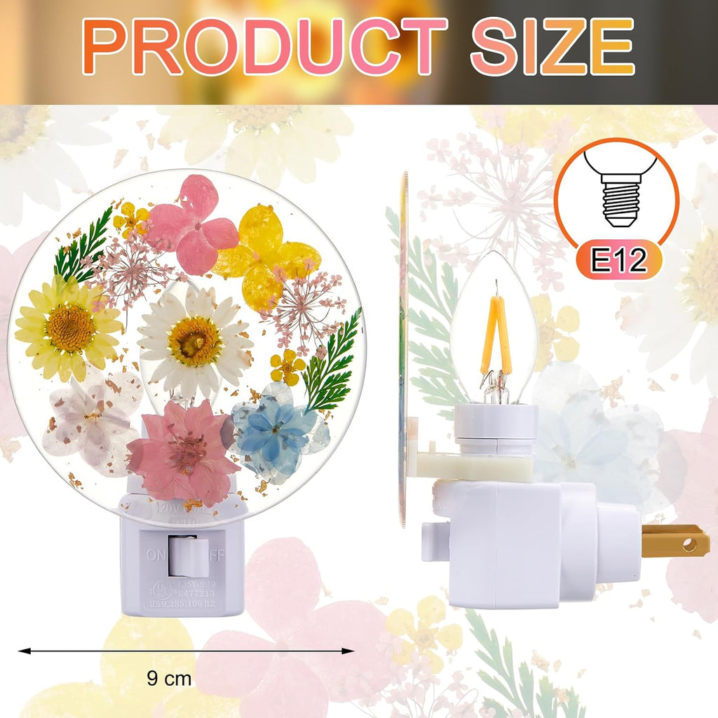 Glooglitter Pressed Flower Night Light Plug in - Handmade Dried Floral Wall Night Light, Soft Glow Decorative Nightlight for Hallway Bedroo…
