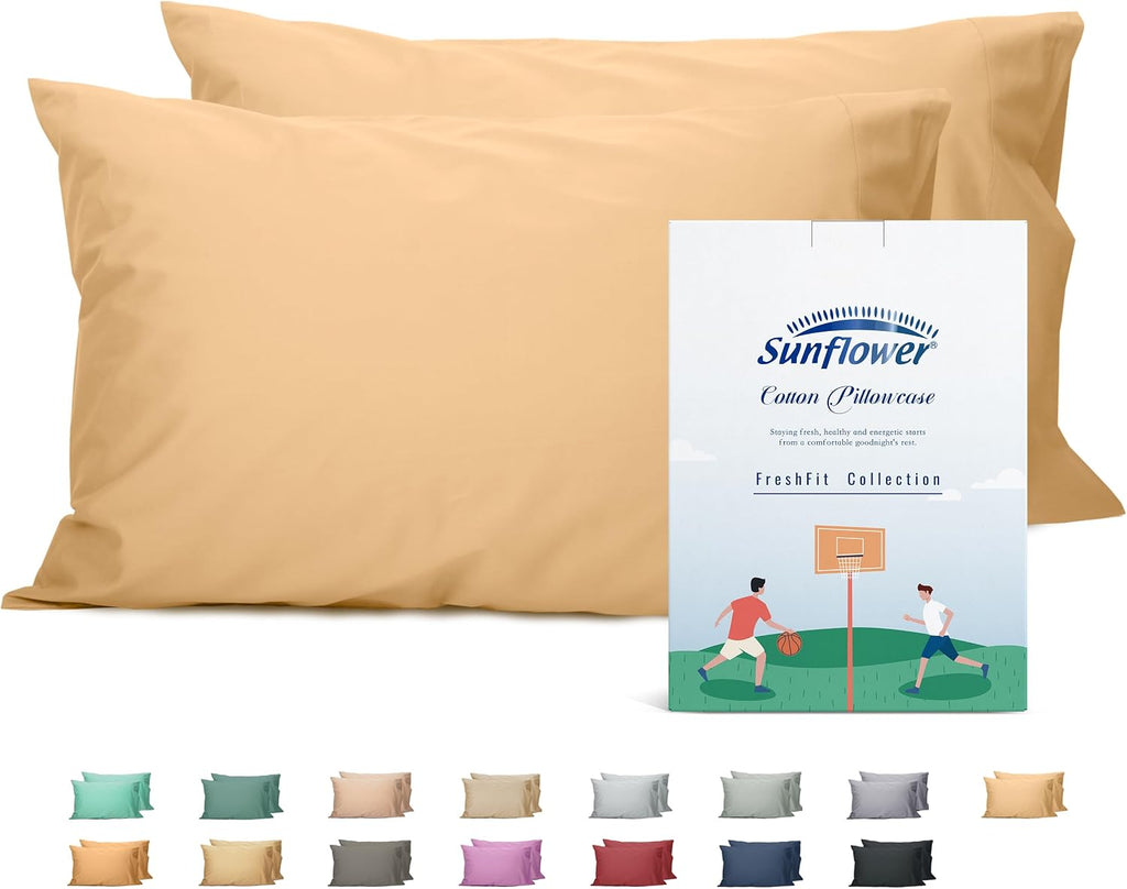 Sunflower King Pillowcases Set of 2, 100% Cotton King Size Pillow Cases 2, 20×40 inches Desert Mist, Soft and Breathable