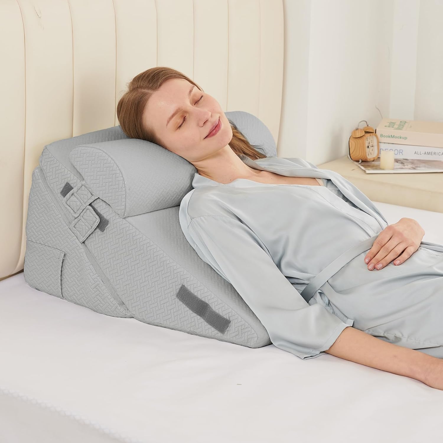 Sasttie Wedge Pillow Set for After Surgery, 2PCS Adjustable Bed Wedge Pillow Headboard with Memory Foam Neck Cushion – for Acid Reflux, Sle…