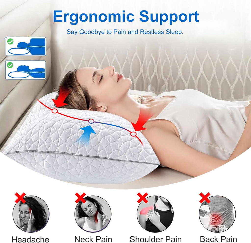 Seyfote Cooling Pillows Standard Size Set of 2, Shredded Memory Foam Pillows, Adjustable Firm Bed Pillows Cool Cold Pillow for Hot Side Bac…