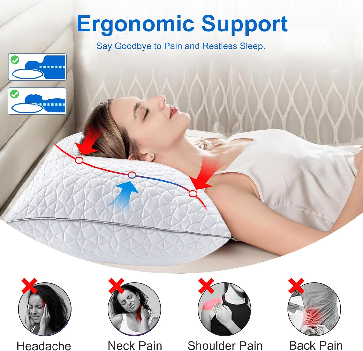 Seyfote Cooling Pillows Standard Size Set of 4, Shredded Memory Foam Pillows, Adjustable Firm Bed Pillows Cool Cold Pillow for Hot Side Bac…
