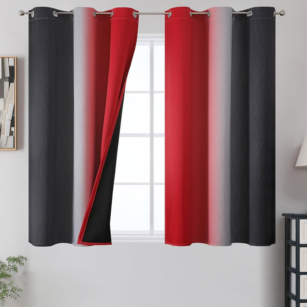 Estelartextiler Estelar Textiler Ombre Red and Black Curtains 45 Inch Length 2 Panels, 100% Blackout Curtains for Living Room, Grommet Ther…