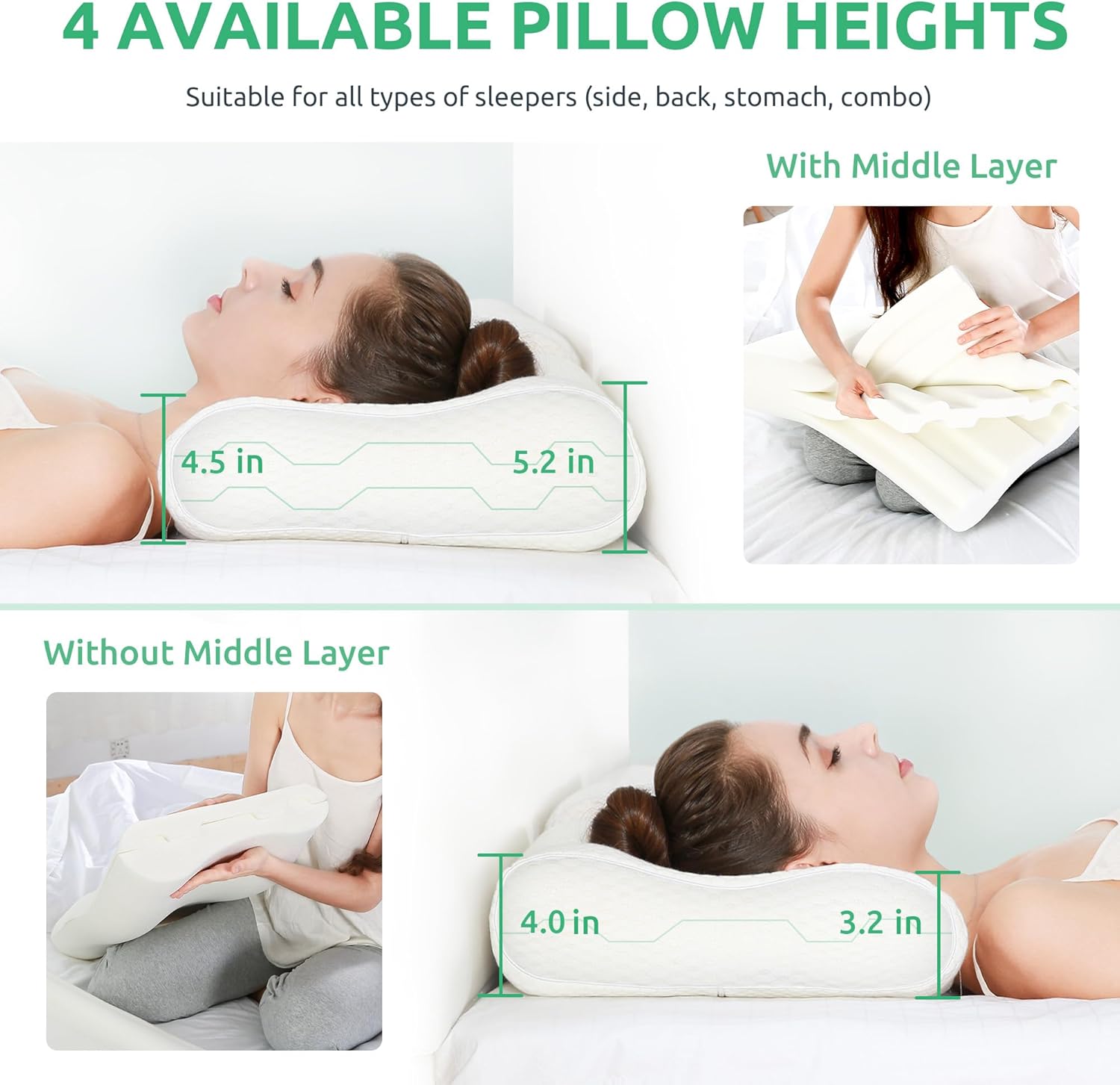 Uttu Cervical Pillow for Neck, Memory Foam Neck Pillow for Sleeping, Adjustable Orthopedic Sandwich Pillow, Contour Cooling for Side Back…
