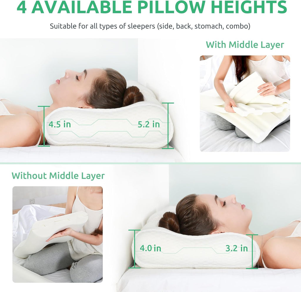 Uttu Cervical Pillow for Neck, Memory Foam Neck Pillow for Sleeping, Adjustable Orthopedic Sandwich Pillow, Contour Cooling for Side Back…