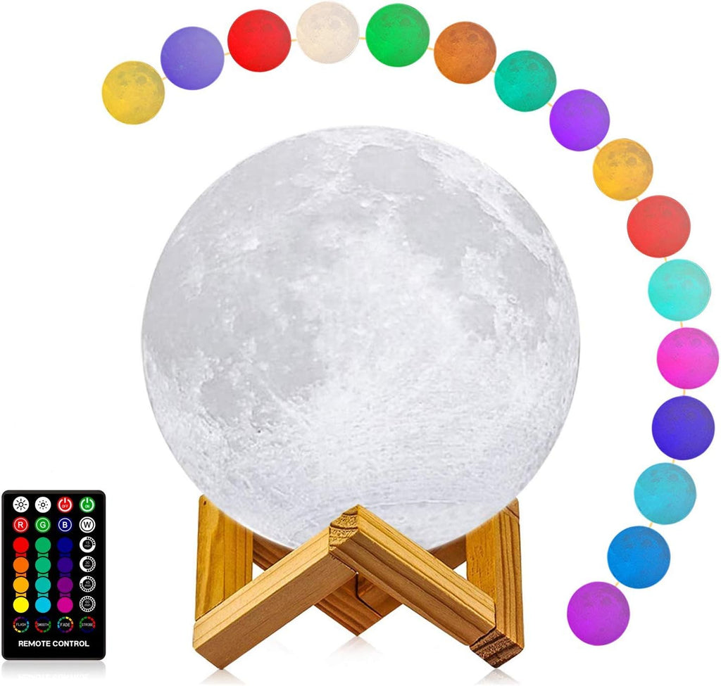 LOGROTATE Moon Lamp, 3D Printing 16 Colors LED Night Light, Moon Light with Stand and Time Setting & Remote & Touch Control, Lunar Lights…