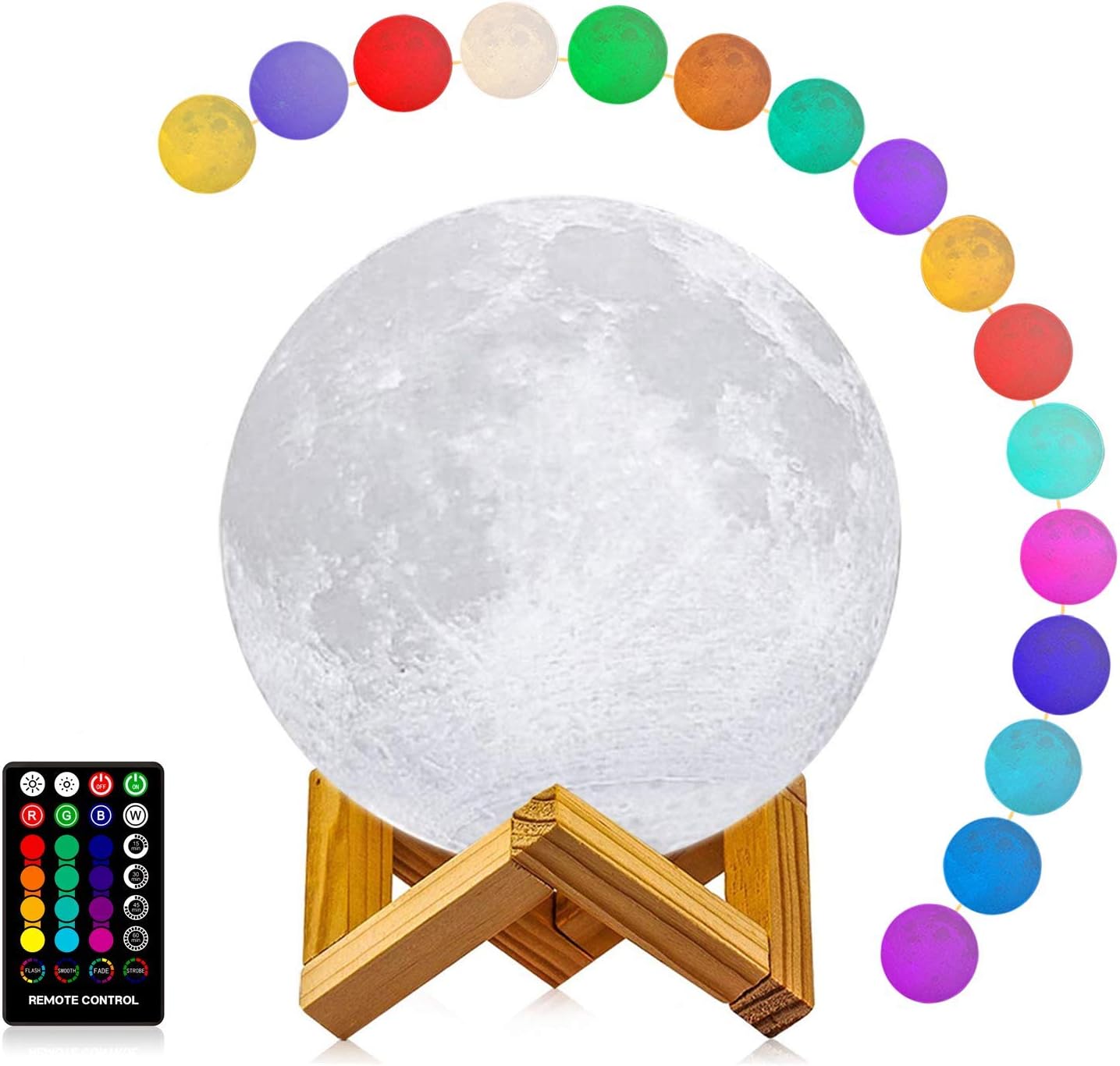 LOGROTATE Moon Lamp, 3D Printing 16 Colors LED Night Light, Moon Light with Stand and Time Setting & Remote & Touch Control, Lunar Lights…